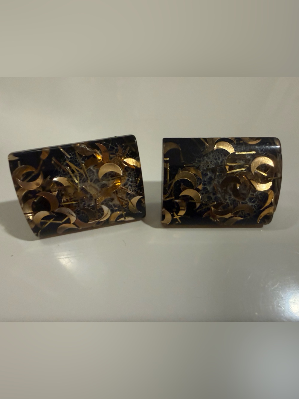 Gold Foil Crescent Pattern Vintage Earrings